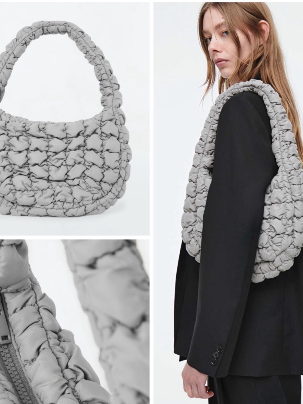 COS Quilted Puff Shoulder Bag in Light Gray